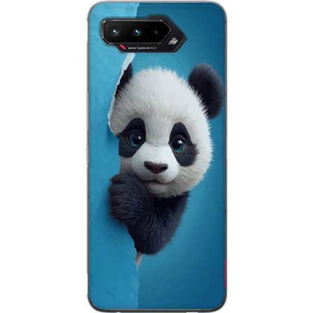 Yhteensopiva Puhelinkuori Asus Asus ROG Phone 5 Söpö panda, joka kurkistaa paperin läpi pehmeässä 3D-kuvituksessa