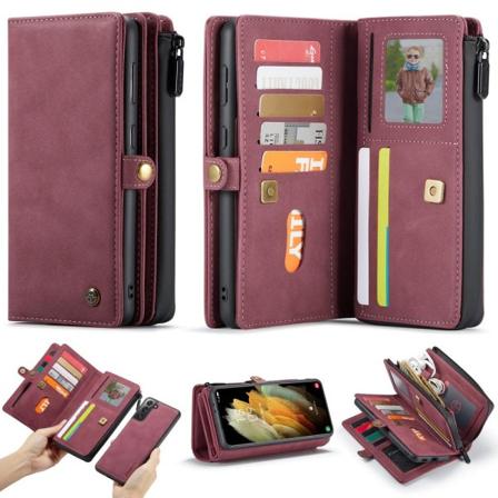Samsung Galaxy S21 - Caseme 2-i-1 Multifunktionellt Läder Fodral Red Röd