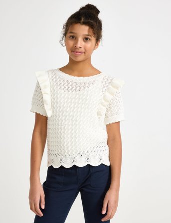 Lindex Top Knitted With Flounce - White - 170