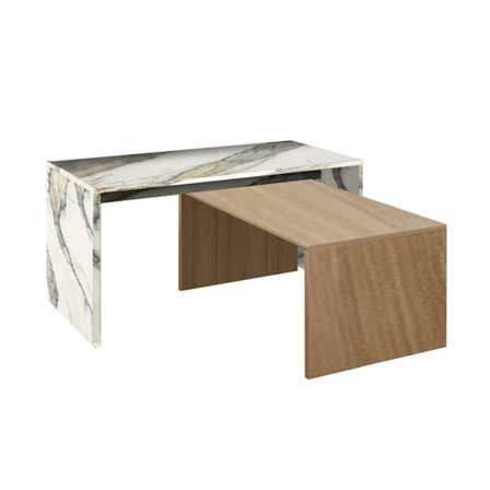 Sofabord, egetræ og hvid marmormønster, 90x45x45 cm