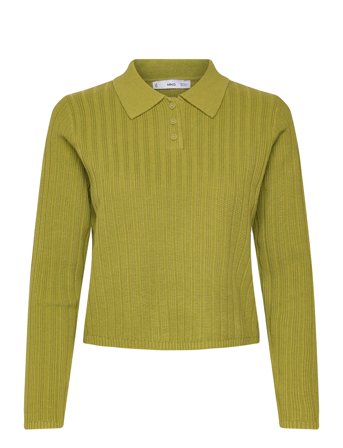Mango Polo-Neck Ribbed Sweater - Green - XS