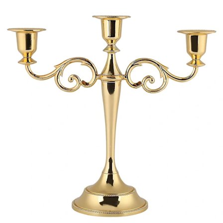 3-armet metall lysestage i europæisk stil, kandelaber, bryllupslysestage, boligindretning (guld)