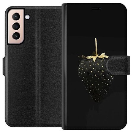 Kompatibel Tegnebogsetui til Samsung Galaxy S21 Sort jordbær i guldstil
