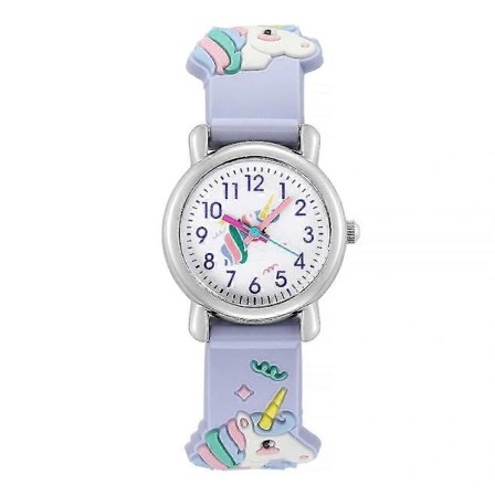 Barn Jenter 3D Enhjørning Tegneserie Klokke Søt Kvarts Armbåndsur Bursdagsgaver Lilla