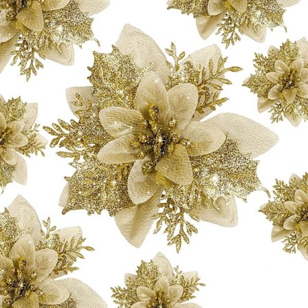 10 kpl Joulukukat Poinsettiat Tekokukat Joulukoristeet Glitter Poinsettiat Joulukoristeet Joulukuusi Kukkakoristeet Go