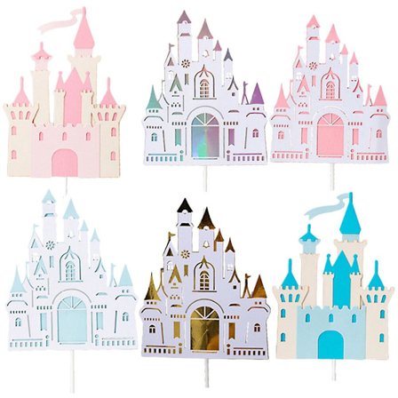 6-pack Castle Cake Toppers - Linnakakkukoristeet syntymäpäiväkakkuun (17X12CM, monivärinen)