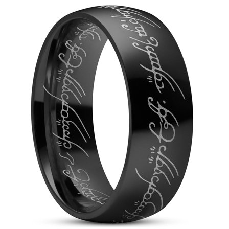 Sentio | Black Stainless Steel & Gold-Tone Elven Script Ring for Men - Steel rings