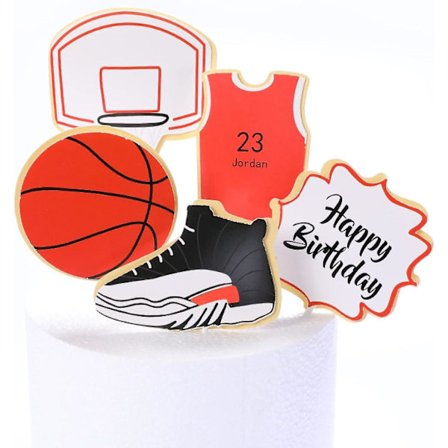 1 Set Sporttema Tårta Dekorationer för Pojkar - Basketboll Fotboll Tårta Topper & Grattis På Födelsedagen Tårta Toppers (NBA Färg)