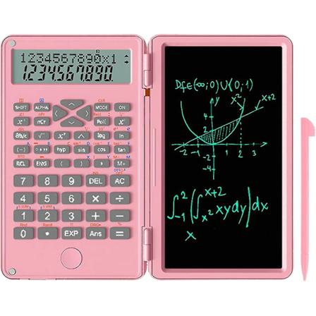 2 i 1 Vetenskaplig Kalkylator med Skrivplatta, 6,5 Tum Bärbar Vikbar Kalkylator Anteckningsblock, Fickstandardkalkylator med Suddbar LCD-Skrivning 