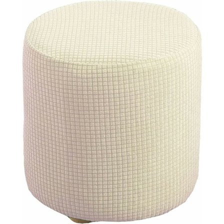 Mykt Jacquard Ottoman Puff Trekk, 30x30cm, Melkehvit, Stretch Firkantet/Rund Fotskammel Beskytter med Elastisk Bunn