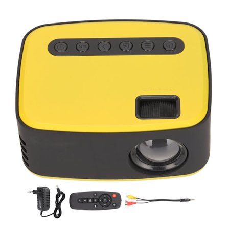Bärbar Miniprojektor 1920x1080P HD Micro USB 2W Högtalare Svart Gul för Smartphone AV 100-240V EU-kontakt