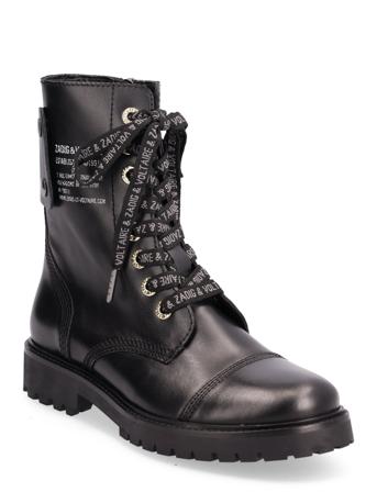 Joe Smooth Cowskin + Side Prin Shoes Boots Ankle Boots Laced Boots Musta Zadig & Voltaire