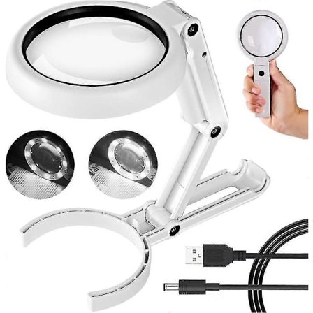20x 10x Forstørrelsesglass med lys og stativ, sammenleggbart håndholdt forstørrelsesglass og 2-nivås dimming for nært arbeid