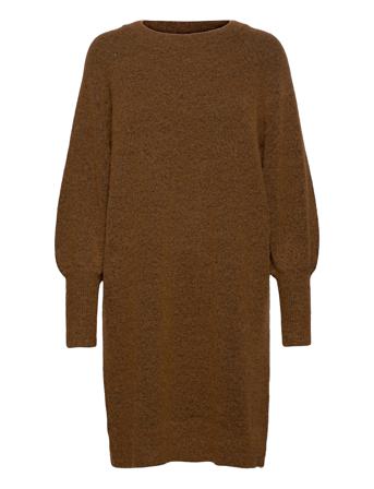 Slfsif Kaya Ls Knit Dress O-Neck Brown Selected Femme