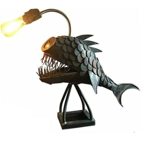 Angler Fish Lamp Art Handgjord Staty Havsdjursornament S