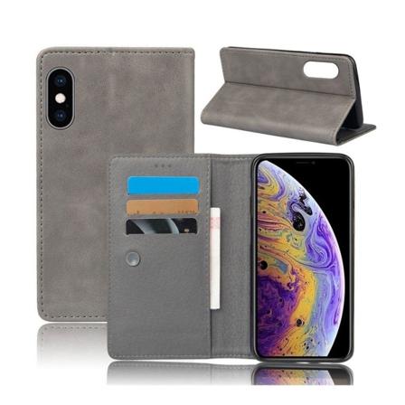 Crazy Horse iPhone Xs Max plånboksfodral i läder - grå Silvergrå