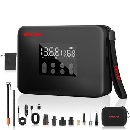 Luftpump med dubbla system, bärbar bil- och utomhusluftpump, 7800mAh dubbel strömförsörjning, 160PSI däcktrycksinflation, 40L/min luftflöde