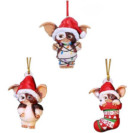 Gremlins Gizmo -joulukuusen koriste, joulupukinkypärä ja keijuvalot