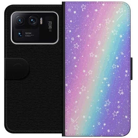Kompatibel Tegnebogsetui til Xiaomi Mi 11 Ultra Rainbow-farvet pastelbaggrund med hvide stjerner og glitrende prikker i blød overgang