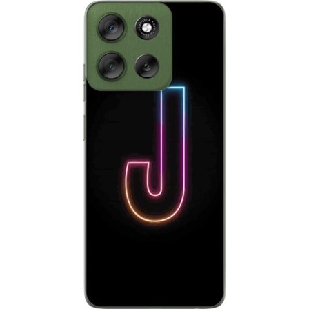 Kompatibelt Mobildeksel til Motorola Motorola Moto G56 Minimalistisk neonbokstav J i fargeskiftende lys mot svart bakgrunn