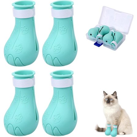 4 st Silikon Katttass Skydd, Anti-Rep Kloskydd Katt Nagel Skor Kattunge Tassar Stövlar Kattskydd för att Förhindra Repor Husdjurstillbehör för Bad