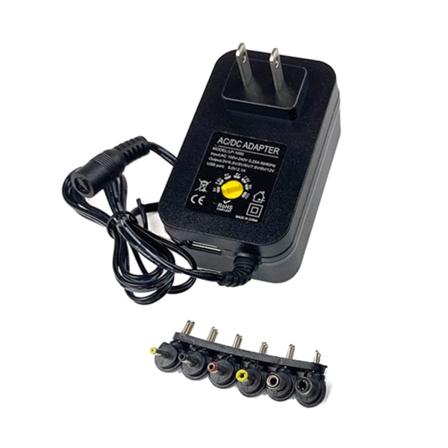 ACtoDC strømforsyning 30W Justerbar spenning med 6 koblingstips og USB-lader