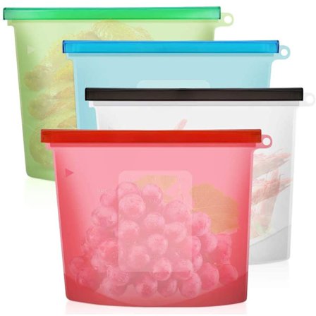 Återanvändbara silikonpåsar för matförvaring, lufttäta, sous videpåsar, 4 st