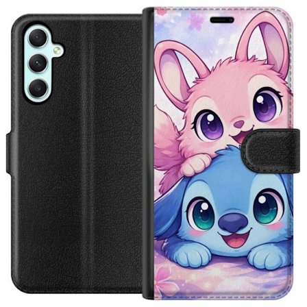 Kompatibel Tegnebogsetui til Samsung Samsung Galaxy A34 Sød kawaii illustration med pink og blå fantasidyr, store øjne og bløde farver perfekt til