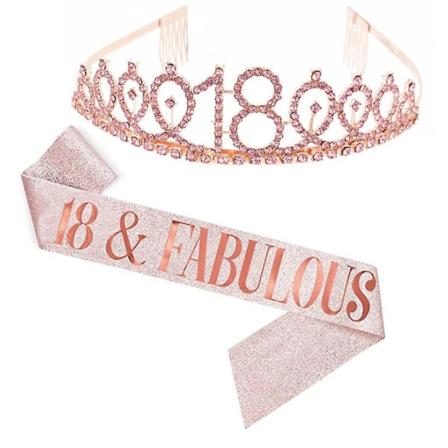 Kvinner glitrende Rhinestone Brev Print Sash Tiara Set for Rose Gold 18 år gammal