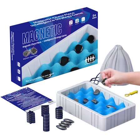 Nytt Magnetiskt Schackspel, Strategispel med 20 Stenar, Rep & Svampbräda (Barn & Vuxna)