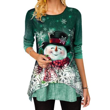 Jul Kvinnor Print Långärmad Lös Pullover Kappa Vinter