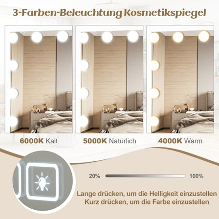 Hollywood-peili valaistuksella, USB-latausportti ja Bluetooth-kaiutin, kosmeettinen peili makuuhuoneeseen, 58 x 46 cm, valkoinen