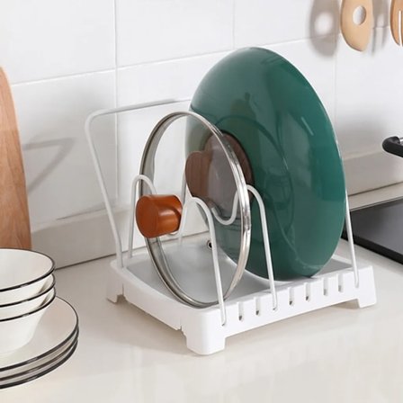 Grytlockshållare för lock eller kastruller, Köksförvaring, Diskställ för lådan (Vit)