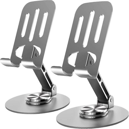 2 stk. Metal Mobiltelefon Stativ til Skrivebord, Højde og Vinkel Justerbar 360 Graders Rotation Kompatibel med Smartphones Tablets