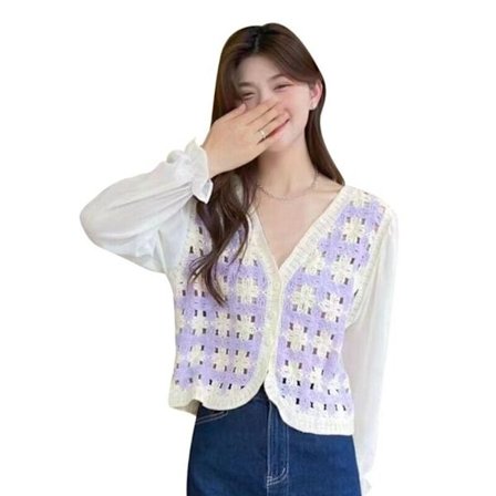 Ihålig V-ringad chiffongskjorta LILA