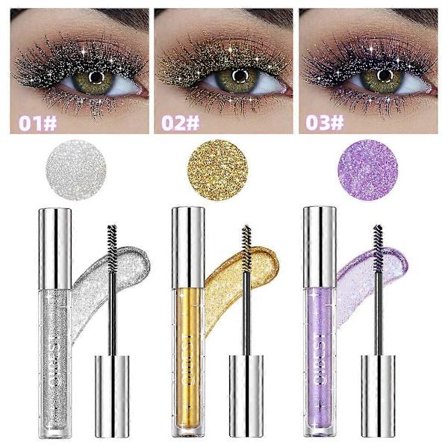 Glitter Mascara til Øjenvipper, Sølv/Guld/Lilla Glitter Farvet Mascara, Skinnende Diamant Mascara Fortykker Forlænger til Meget Funklende Øjne Makeup
