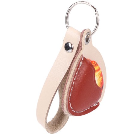 Lær nøkkelring i skinn med 3 plekter i palisander med hodeskallemønster