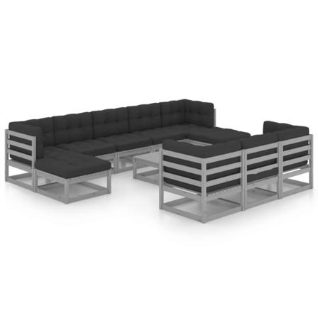 Vidaxl Loungegrupp Med Dynor 11 Delar Grå Massiv Furu Grå