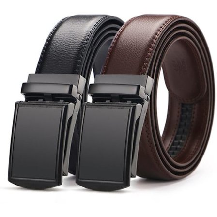 2 stycken - Herrbälte - Läderbälte - Justerbart - Kan kortas - Gåva till honom - Nötskinnsläder - Svart & Brun - Utan hål - 110-130cm