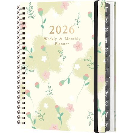 2026 Planlegger - A5 Ukentlig og Månedlig Planlegger, 2026 Kalenderplanlegger, med 12 månedlige faner og innerlomme (Gul)