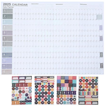 1 Sett Kreativ Helårs Planner Kalender 2025 Papirkalender Husholdning Vegg Hengende Årlig Planleggingskalender
