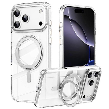 Cover til iPhone 17 Pro Max Kompatibel med MagSafe TPU + Akryl + Metalstativ Mat Telefonskal Sølv
