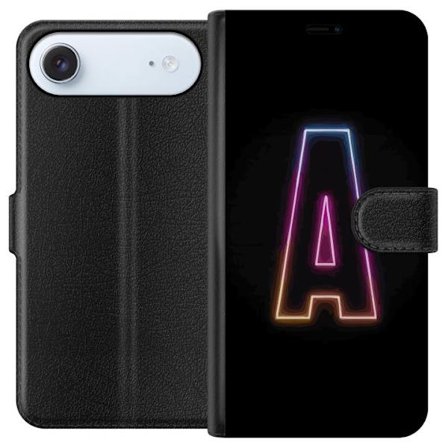 Yhteensopiva Lompakkokotelo Apple Apple iPhone 17 Air Minimalistinen neonkirjain A sateenkaarenvärisessä valossa mustaa taustaa vasten modernissa ty