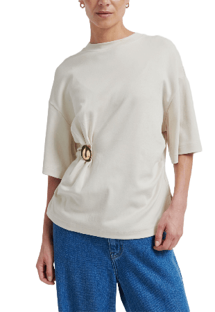 Second Female Enora Brooch Tee Överdelar Dam Beige XS