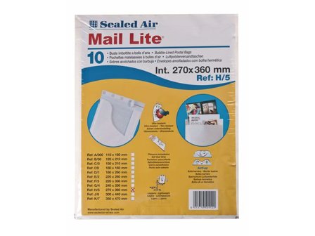 MAIL LITE Bubbelpåse H/5 270x360mm remsa 10/fp - Lyreco - Emballage och lagerutrustning - Kuvert och postemballage - Bubbelpåsar