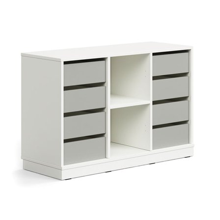 Oppilassäilytin CASPER, 8 laatikkoa, 2 lokeroa, sokkeli, valkoinen/harmaa