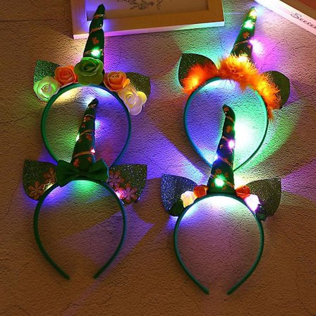4st Irish Festival Luminous Unicorn Pannband Anpassad Semesterfest Vuxna Barn Med Lampa Pannband Docent Pannband