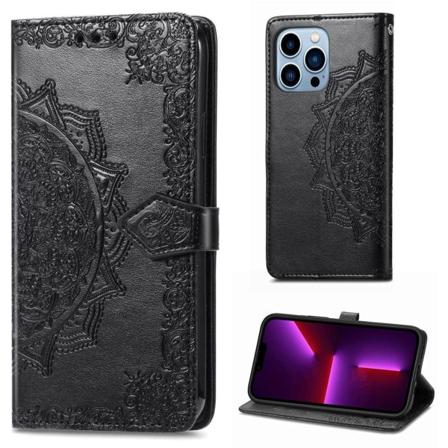 Mandala iPhone 13 Pro Max læderetui - Sort Black