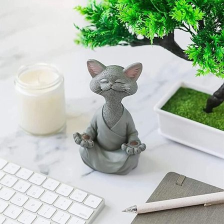 Meditationsstaty Kattstaty Zen Yoga Dekoration Figur Harts Dekoration Yoga Dekor Feng Shui Prydnad Skulptur Samling Hantverk Gräsmatta Trädgårdsdekor