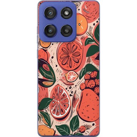 Yhteensopiva Puhelinkuori Motorola Edge 60 Stylus Käsin piirretty kollaasi sitrushedelmistä, lehdistä ja marjoista lämpimässä vaaleanpunaisessa